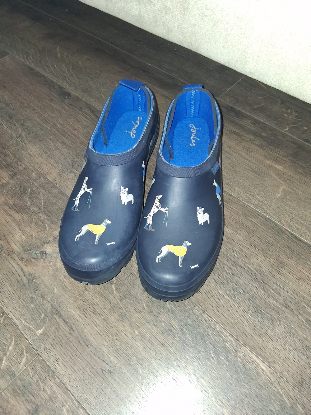 Joules Welly Navy Blue Slip-On Rain Boots Garden Clogs with Dog Print Size 11